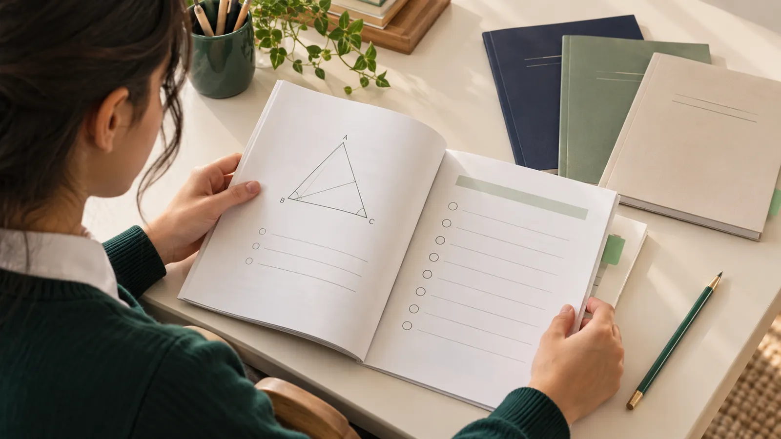 Choosing a revision workbook from organized study materials