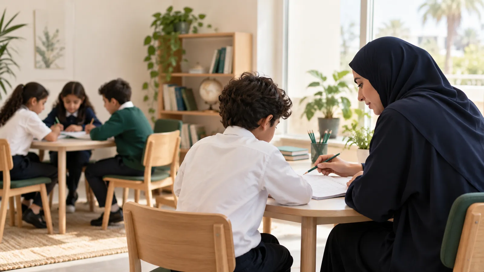 Individual tutoring with a study group in the background